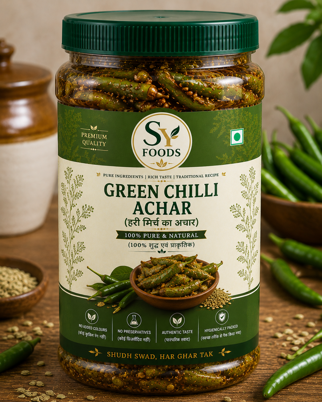 SY Foods Green Chilli Pickle (Hari Mirch Ka Achar)